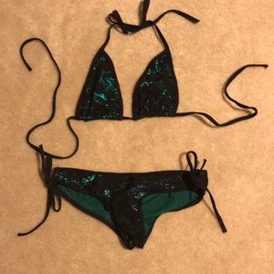 Custom green lacy string bikini